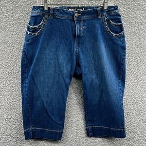 Womens Studded Denim Capri Jeans Y2K Indie Retro Streetwear 14 Casual Stretch